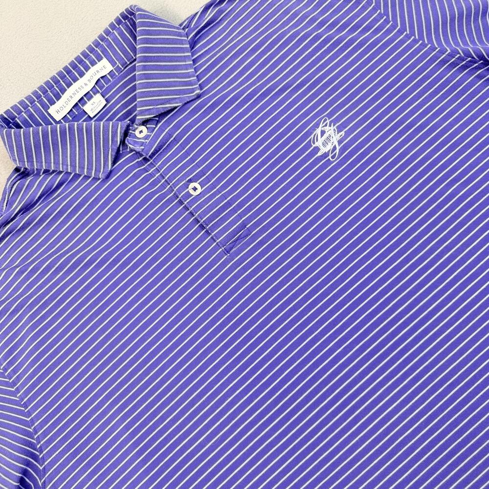 Holderness & Bourne Polo Shirt Mens XL Blue Stripe The Egan Golf Tailored Fit